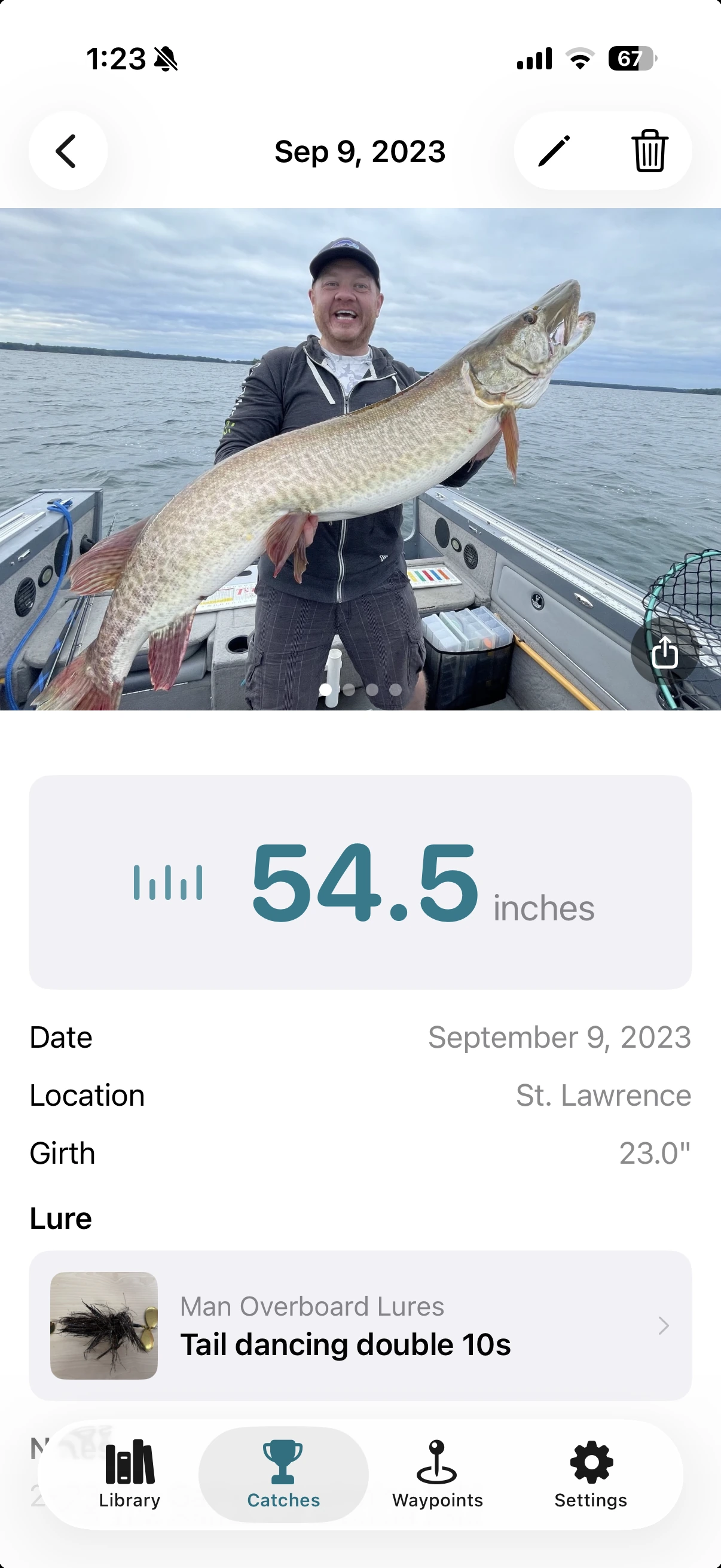 The Musky Library catch log on iPhone
